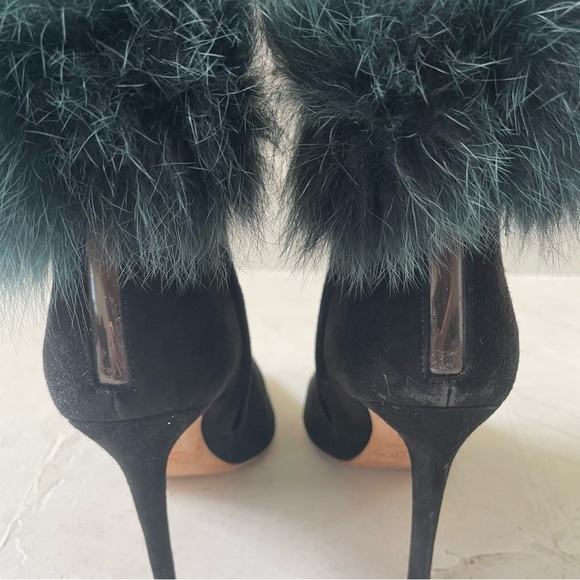 Jimmy Choo Black Velvet Boots With Pom Pom Size EU 38.5 US 8 - Picture 14 of 16